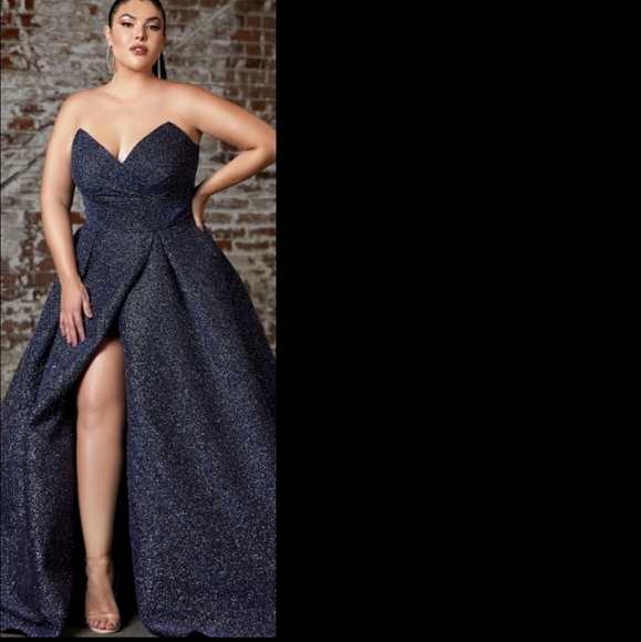 Royal Blue Glitter Strapless Prom Dress - Picture 7 of 8